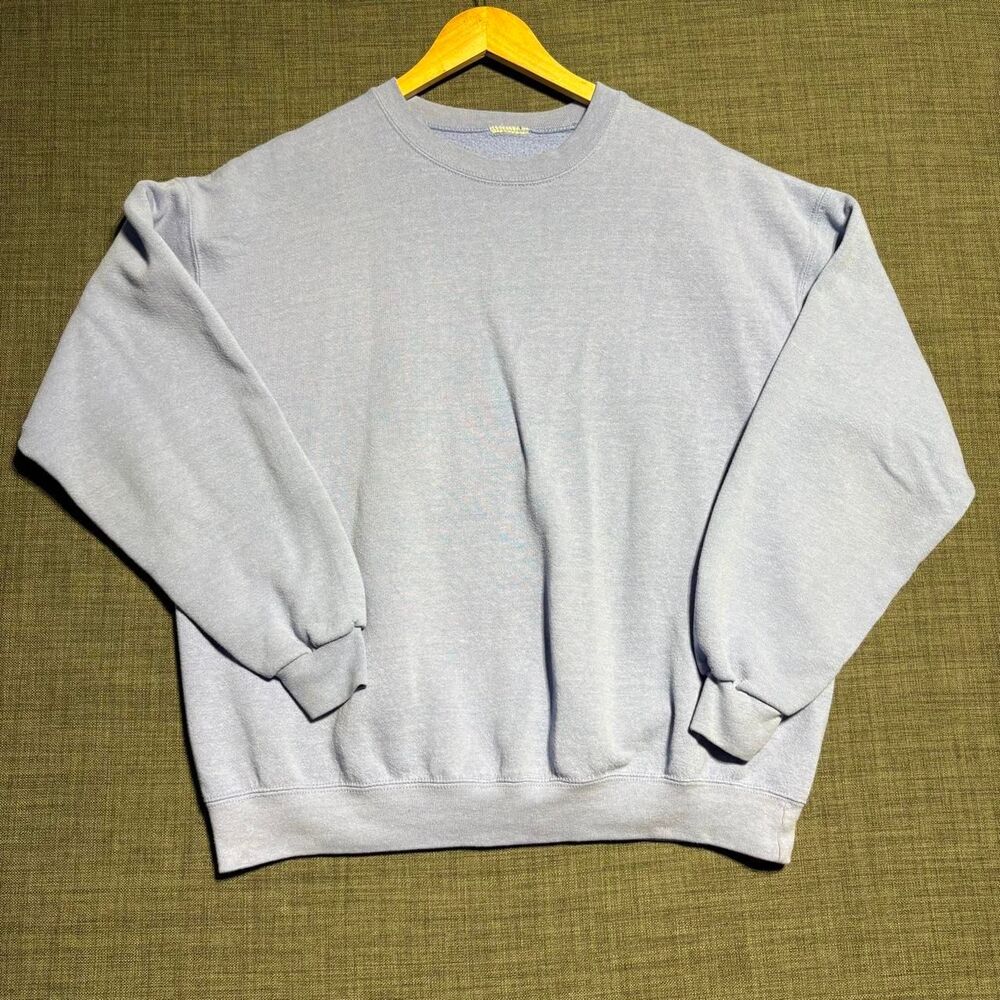 Mens 90s Y2K Light Blue Blank Pullover Comfort Crewneck Sweatshirt Size Large